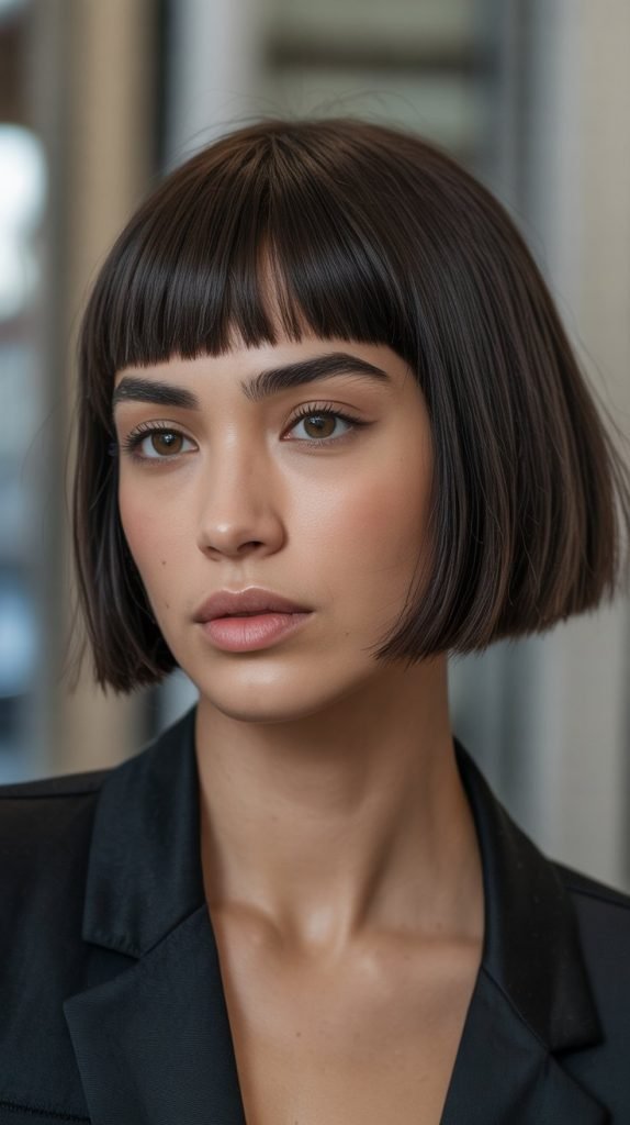 8. Stacked Bob with Blunt Bangs