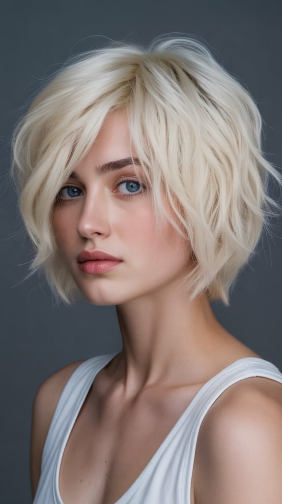 Choppy Bob with Platinum Blonde Color