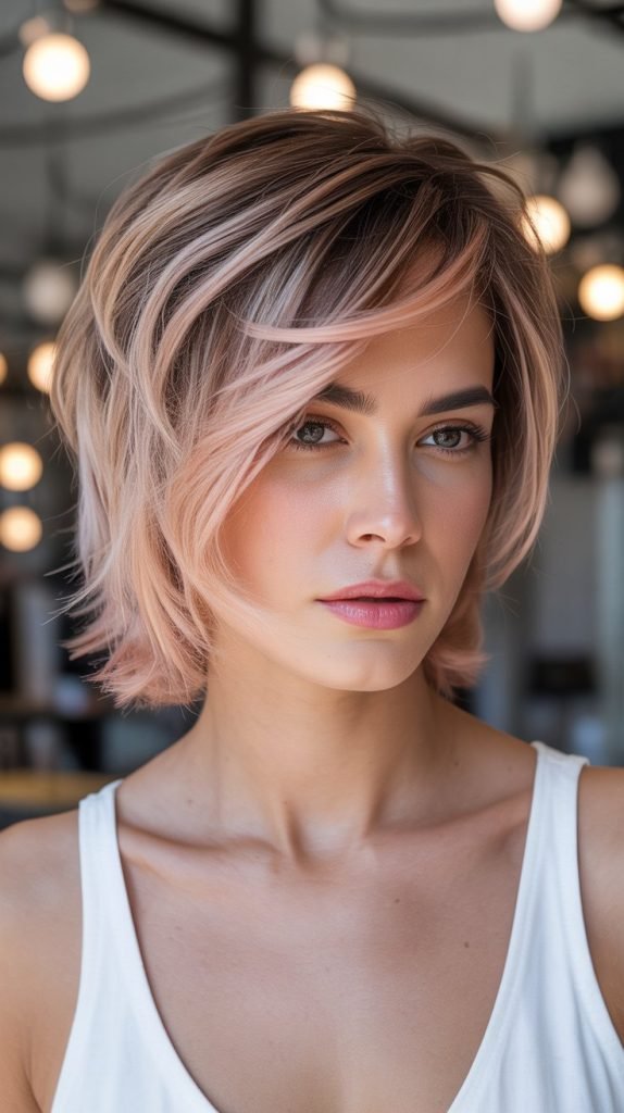 Rose Gold Blonde Balayage Short Cut