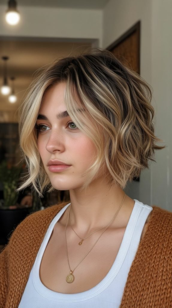 Toffee Blonde Balayage Short Cut