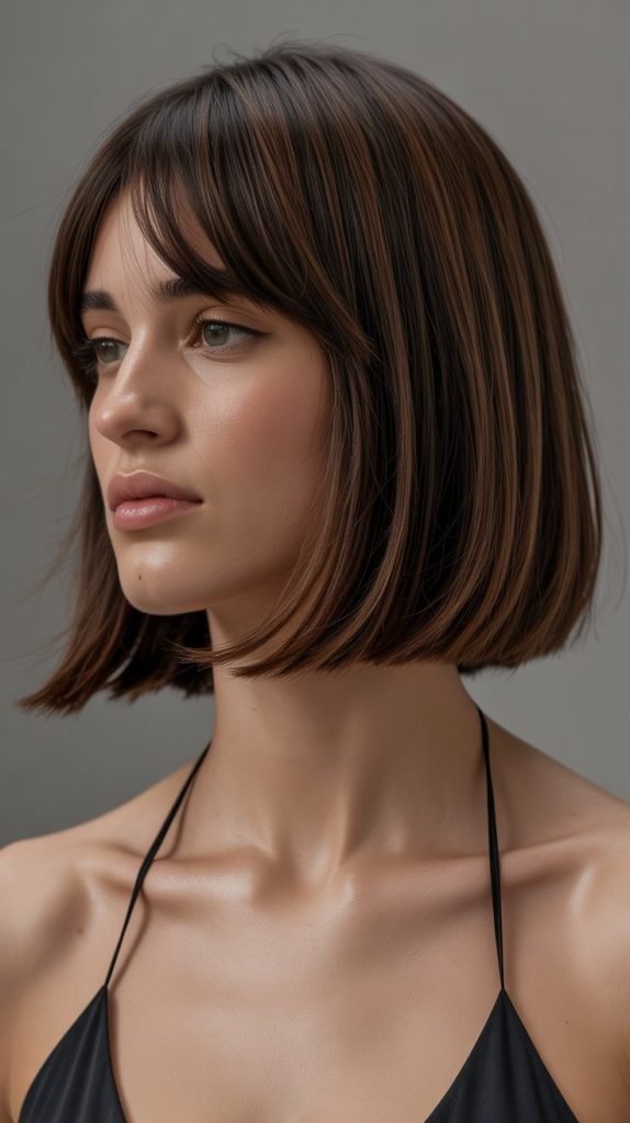Sleek Angled Long Bob with Wispy Curtain Bangs