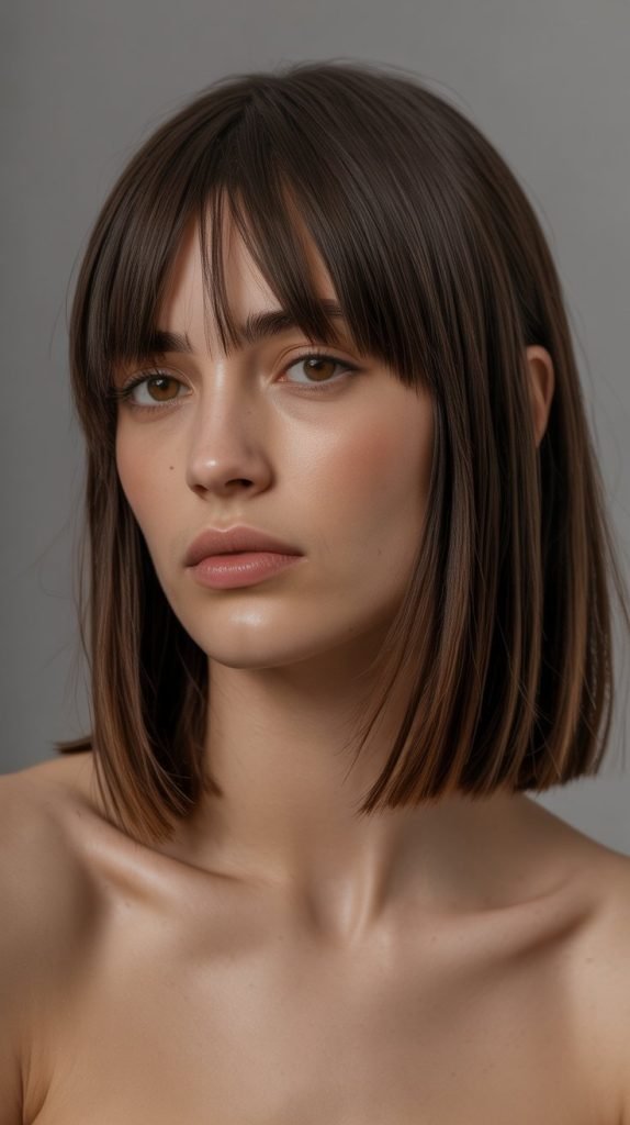15. Sleek Long Bob with Piecey Curtain Bangs