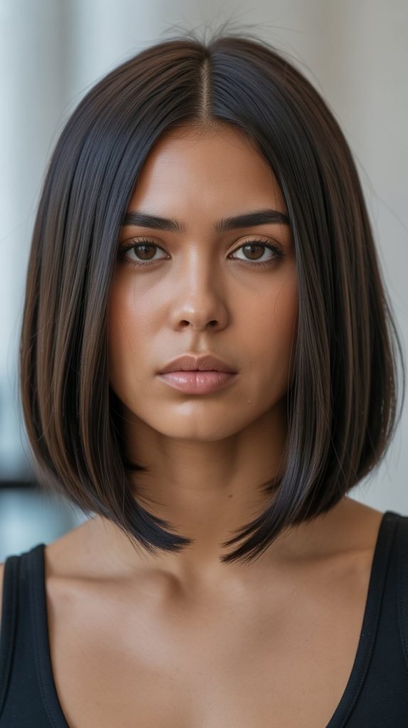 13. Sleek Long Bob with Precision Layers