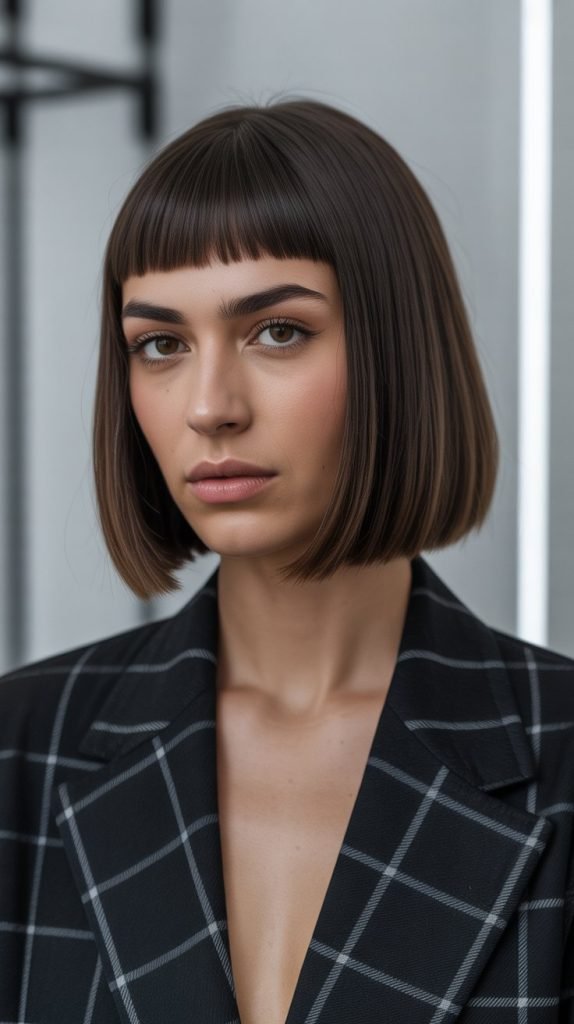 8. Sleek Long Bob with Micro Fringe