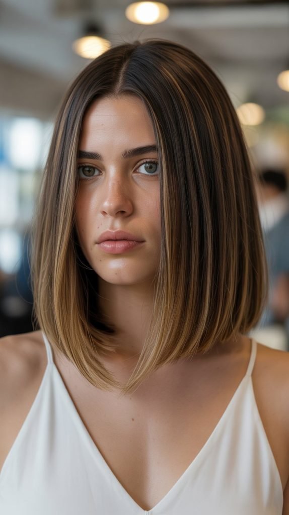 14. Sleek Long Bob with Subtle Balayage