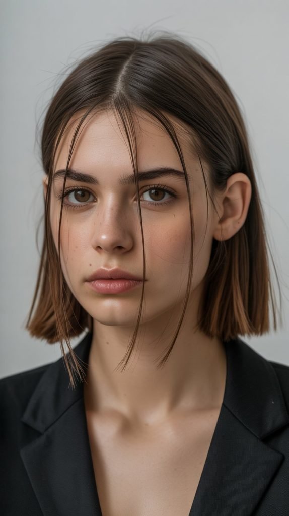 7. Sleek Center-Parted Long Bob with Minimal Curtain Bangs