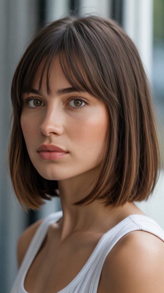 11. Sleek Long Bob with Baby Curtain Bangs