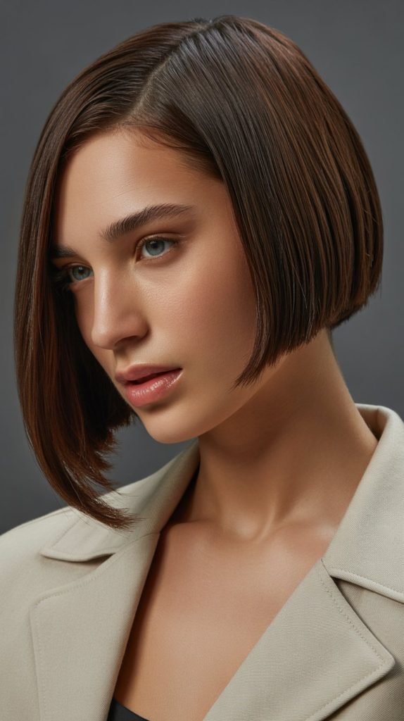 2. Sleek Bob with Deep Side Part