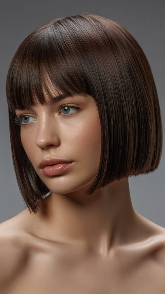 6. Sleek Long Bob with Baby Bangs