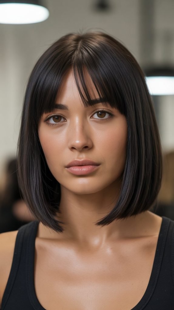 Classic Straight Long Bob with Curtain Bangs