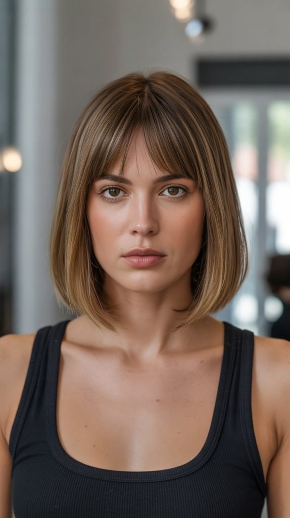 Classic Straight Long Bob with Curtain Bangs