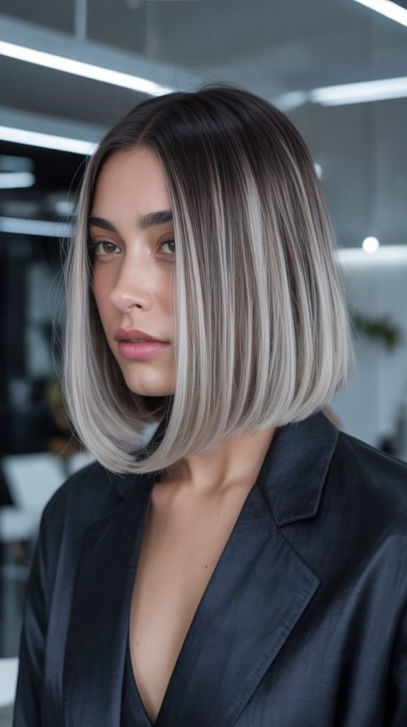 Silvery Blonde Balayage Bob