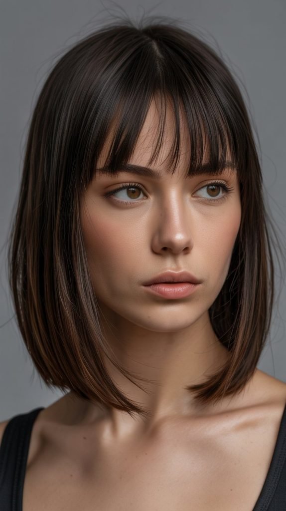 15. Straight Long Bob with Choppy Micro Bangs