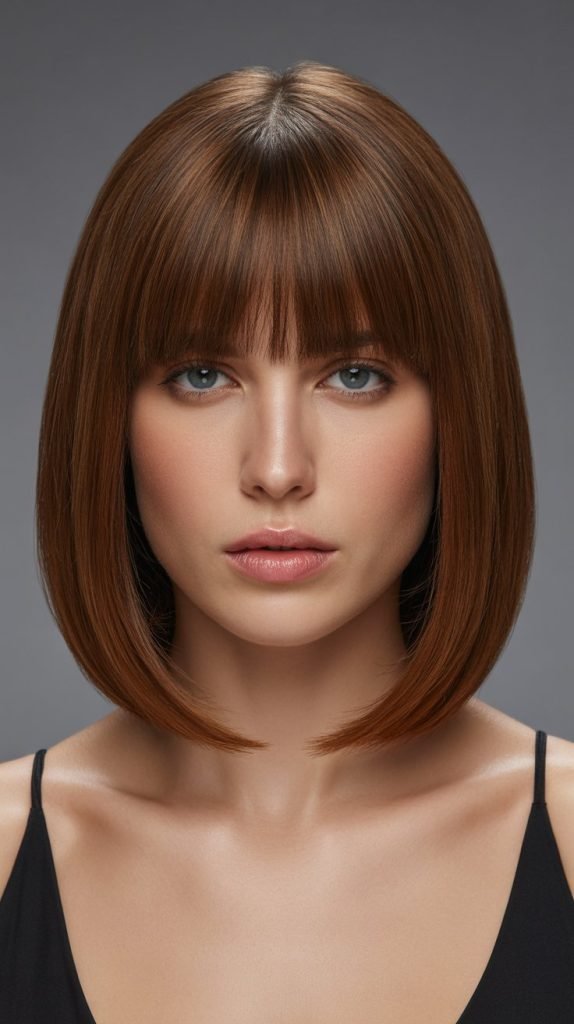 21. Sleek Long Bob with Center-Parted Bangs