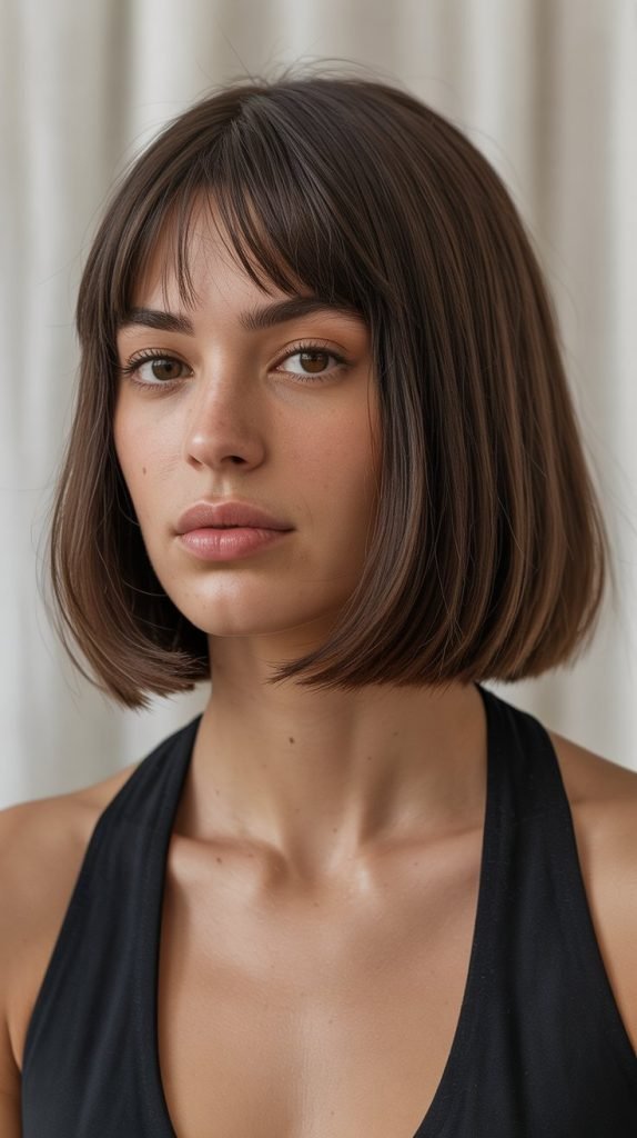 1. Classic Straight Long Bob with Soft Curtain Bangs