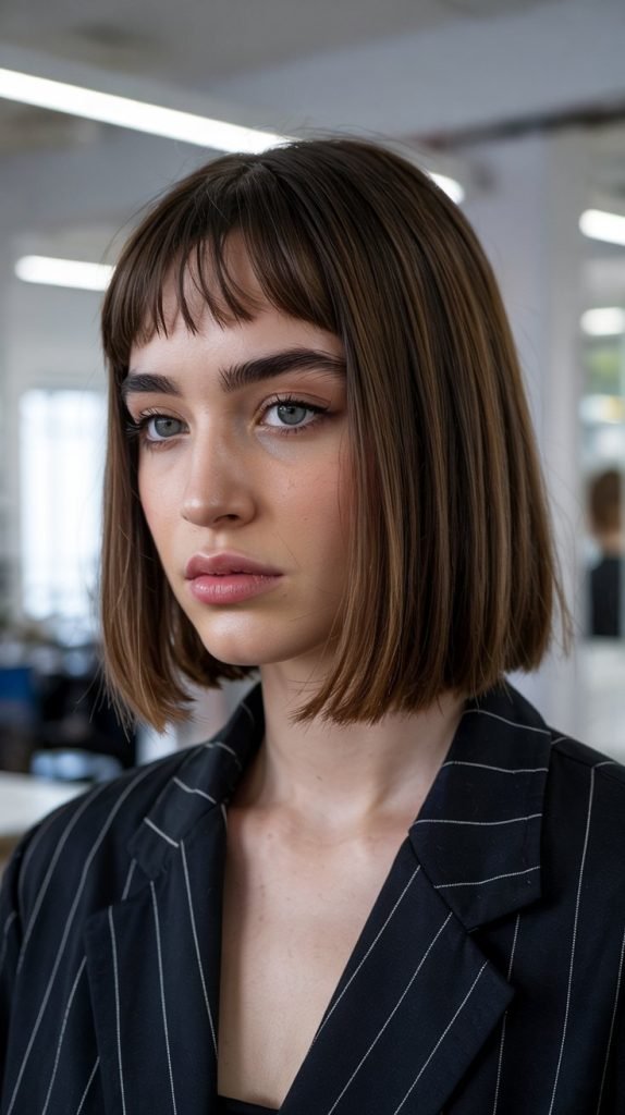  Straight Long Bob with Baby Curtain Bangs