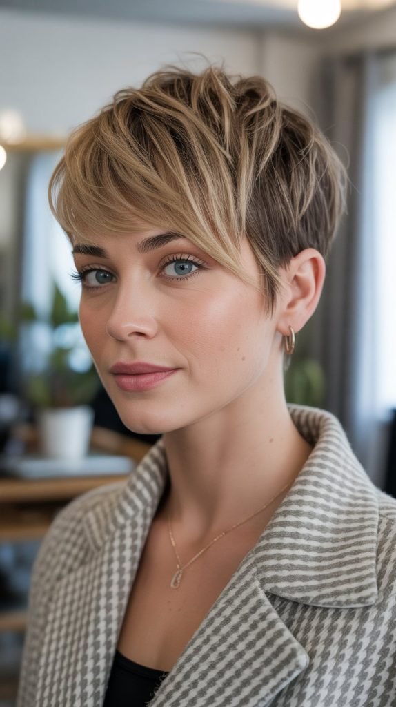 1. Textured Pixie Cut with Side Swept Bangs