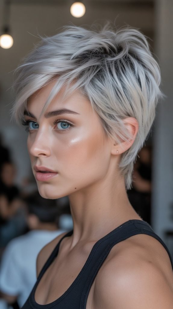 Icy Platinum Balayage Pixie