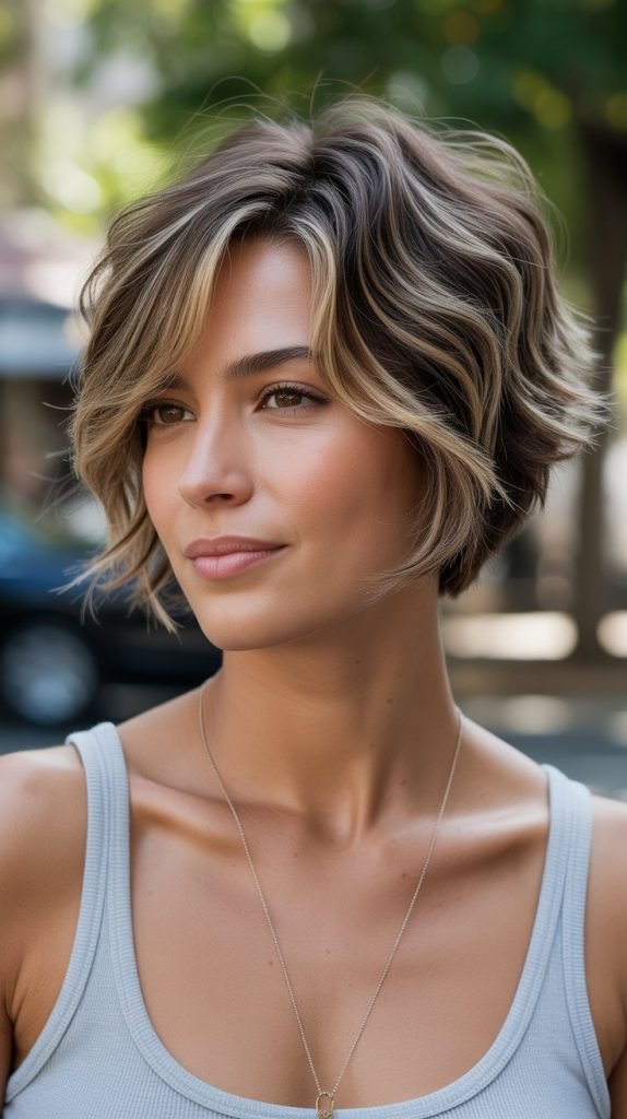2. Textured Stacked Bob with Choppy Layers