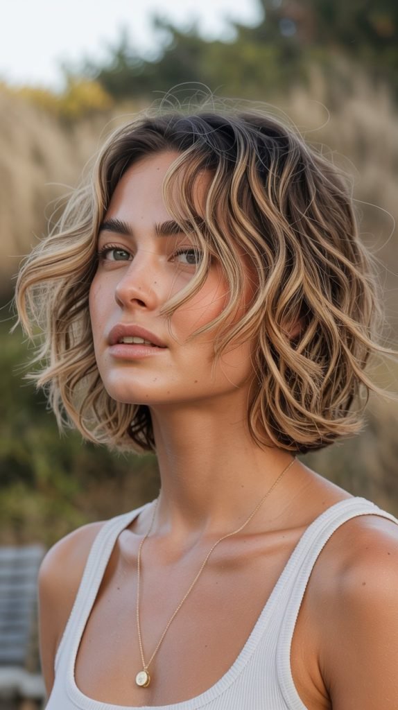 8. Tousled Wavy Bob with Highlights