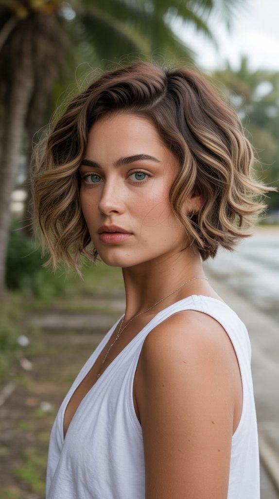 13. Tousled and Wavy Stacked Bob