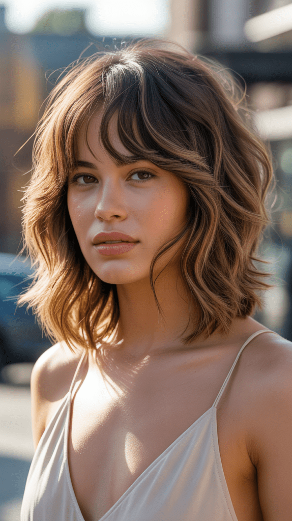 Tousled Long Bob with Feathered Bangs