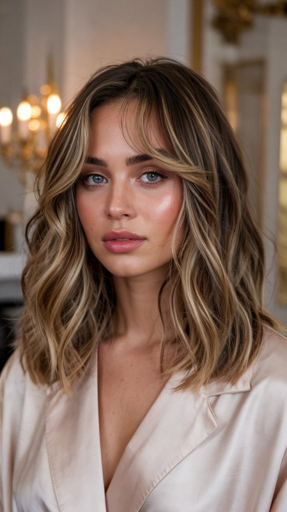 . Voluminous Long Bob with Bouncy Curtain Bangs