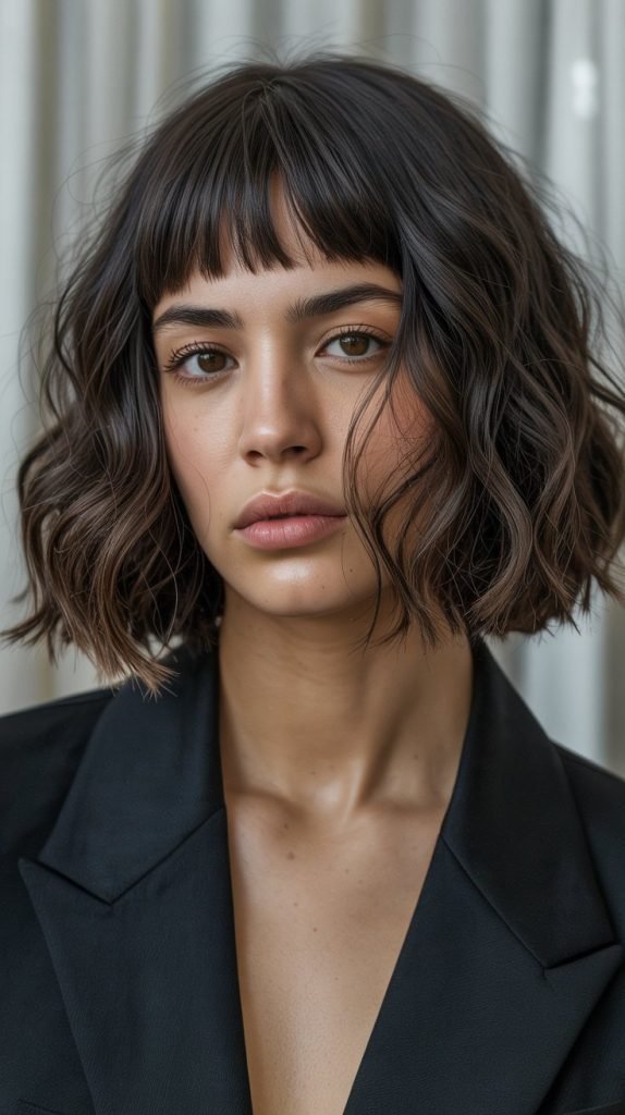 18. Wavy Bob with Blunt Bangs