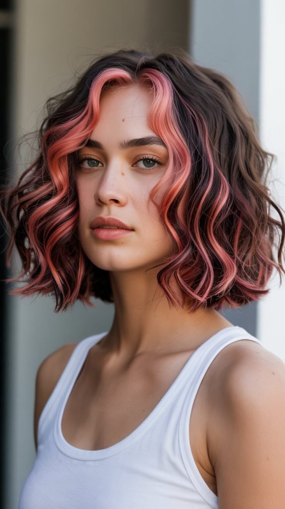 25. Wavy Bob with Ribbon Highlights