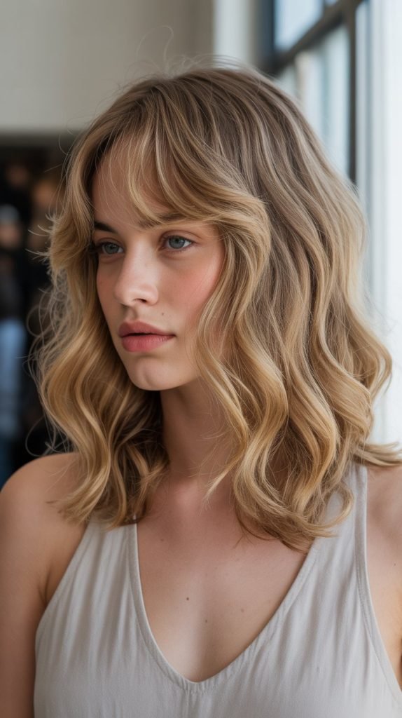  Wavy Long Bob with Soft Curtain Bangs
