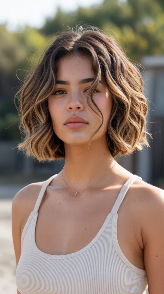 6. Wavy Long Bob with Beach Texture