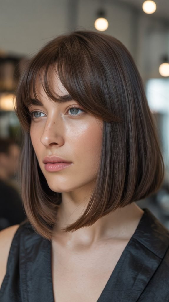 . Angular Lob with Graduated Curtain Bangs