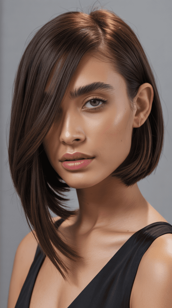 Asymmetrical Long Bob with Side-Swept Bangs