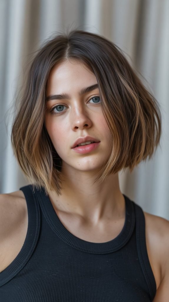 17. Asymmetrical Long Bob with Curtain Bangs