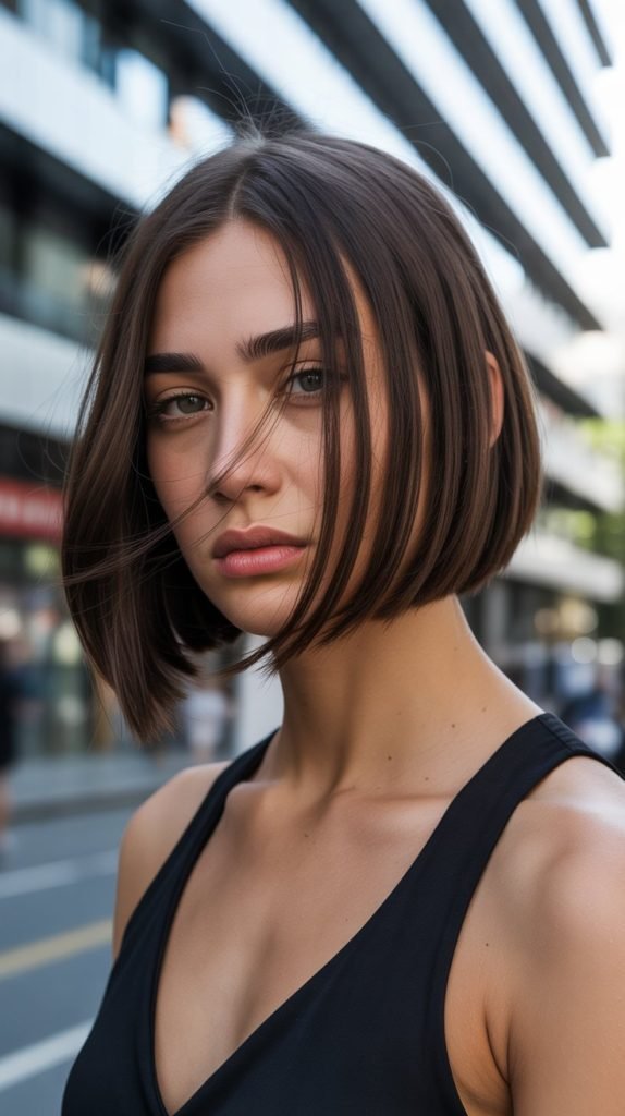 4. Asymmetrical Long Bob with Side-Swept Curtain Bangs