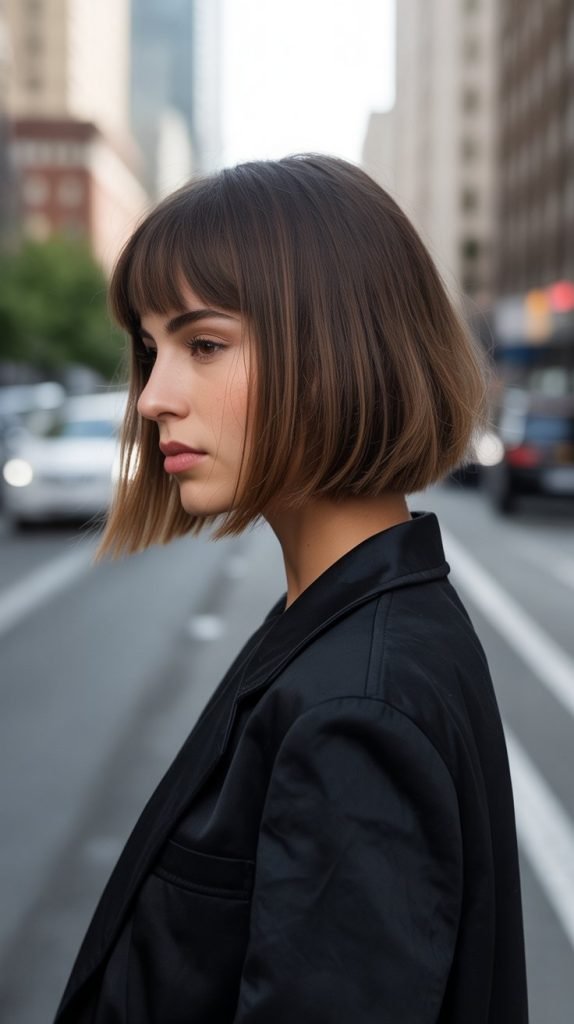 5. Asymmetrical Long Bob with Curtain Bangs