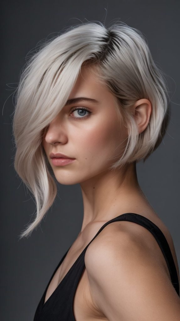 4. Asymmetrical French Bob with Side-Swept Bangs