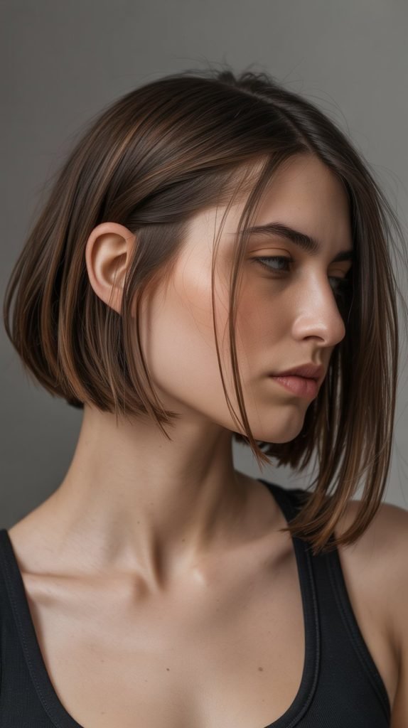 Asymmetrical Long Bob with Side-Swept Curtain Bangs