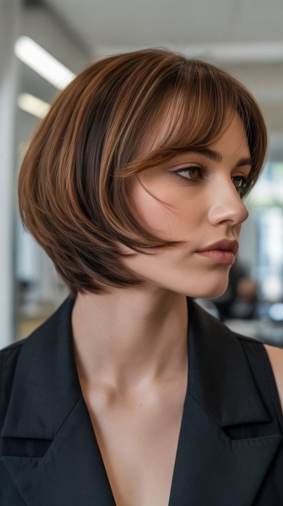 Inverted Lob with Curtain Bangs