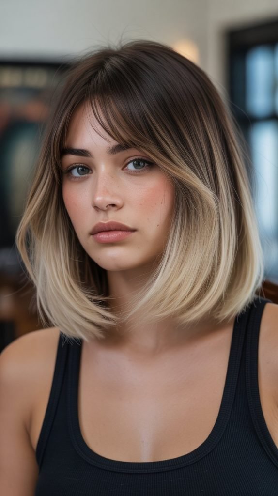 Ombré Lob with Curtain Bangs