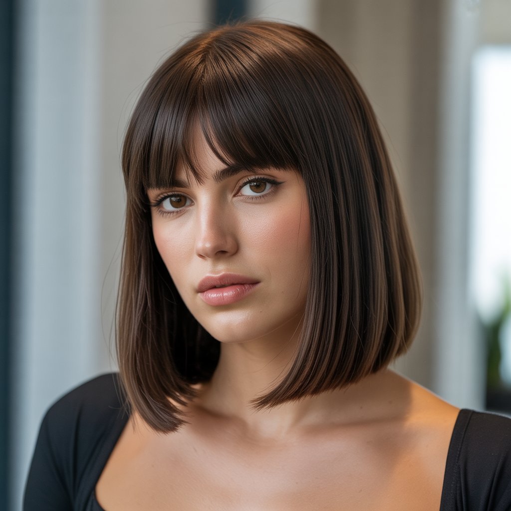 31. Long Bob with Curtain Bangs Styled Straight