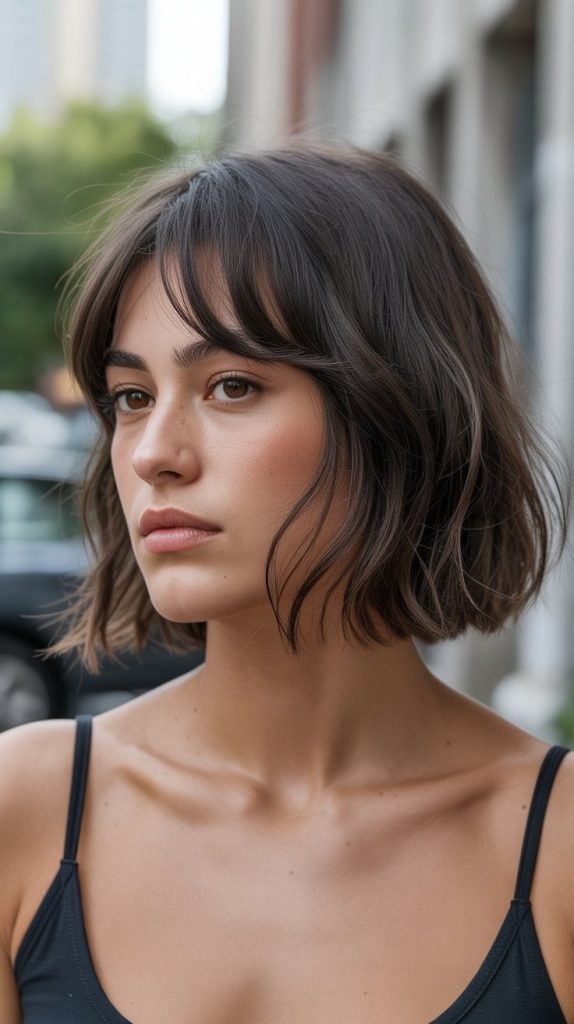 25. Undone Long Bob with Piecey Curtain Bangs