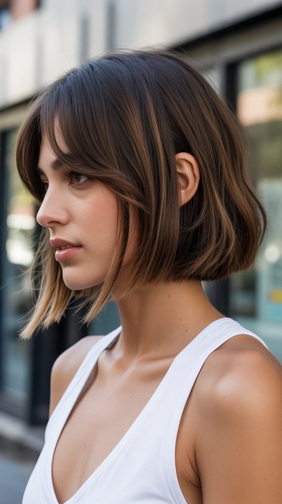 Angled Long Bob with Curtain Bangs