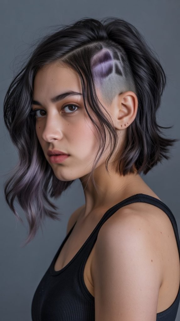 Angled Long Bob with Curtain Bangs and Undercut