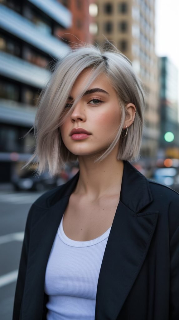 3. Asymmetrical Long Bob with Side Bangs