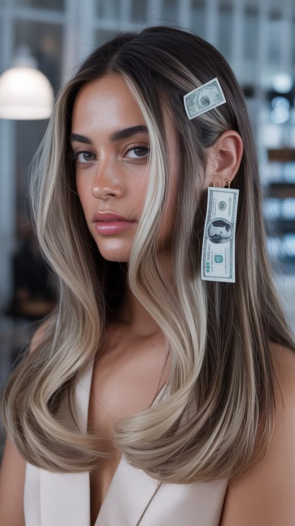 Frosted Tips Money Piece with Natural Brunette