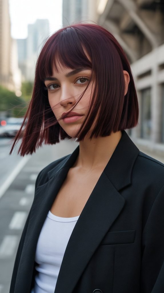 8. Asymmetrical Long Bob with Curtain Bangs