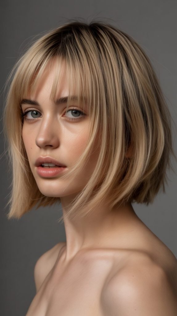 4. Asymmetrical Long Bob with Curtain Bangs