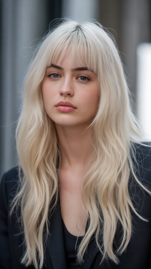 11. Long Hair with Baby Bangs