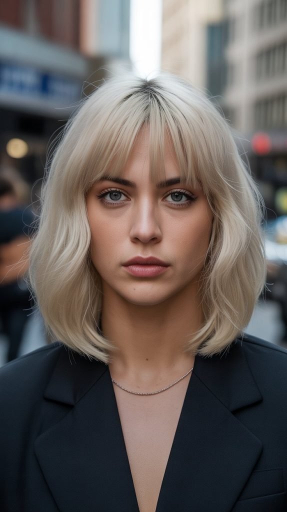 28. Undercut Long Bob with Bold Bangs